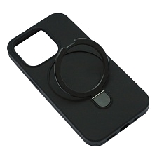 Чехол накладка для APPLE iPhone 15 Pro, кольцо держатель, силикон, бархат, цвет черный