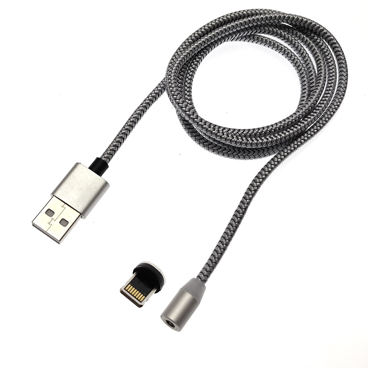 USB кабель магнитный 360 "Magnetic Cable" APPLE Lightning USB, длина 1 метр, тканевая оплетка, цвет серебристый.