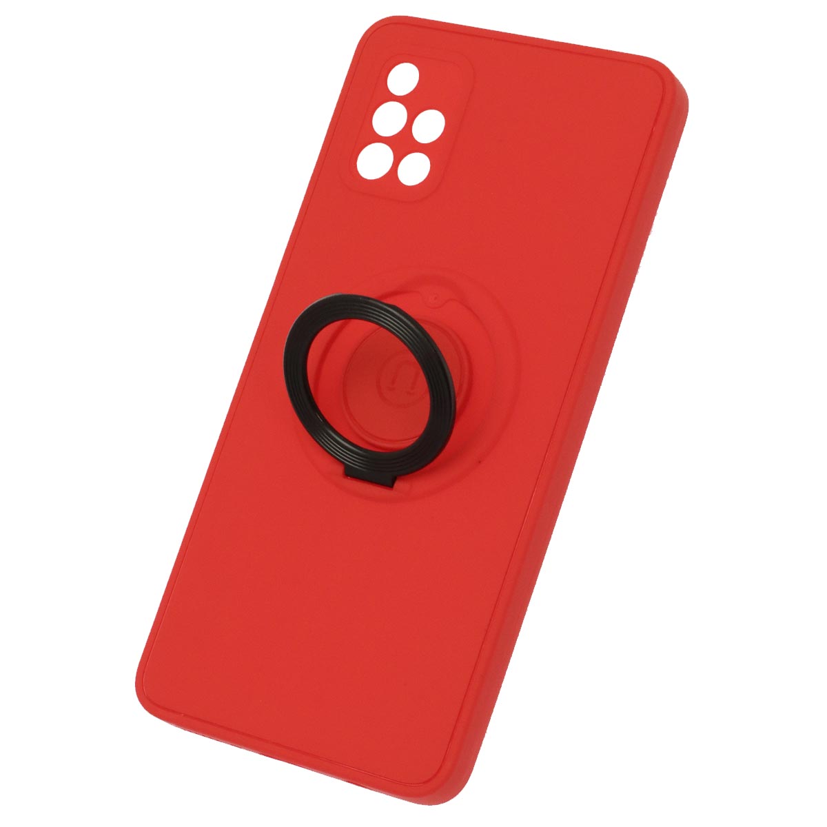 Чехол накладка для SAMSUNG Galaxy A51 4G (SM-A515), силикон, с черным кольцом держателем, цвет красный