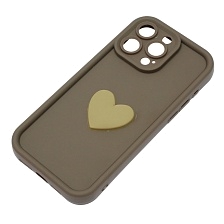 Чехол накладка для APPLE iPhone 15 Pro Max, силикон, 3D сердце, защита камеры, бортики, цвет коричневый