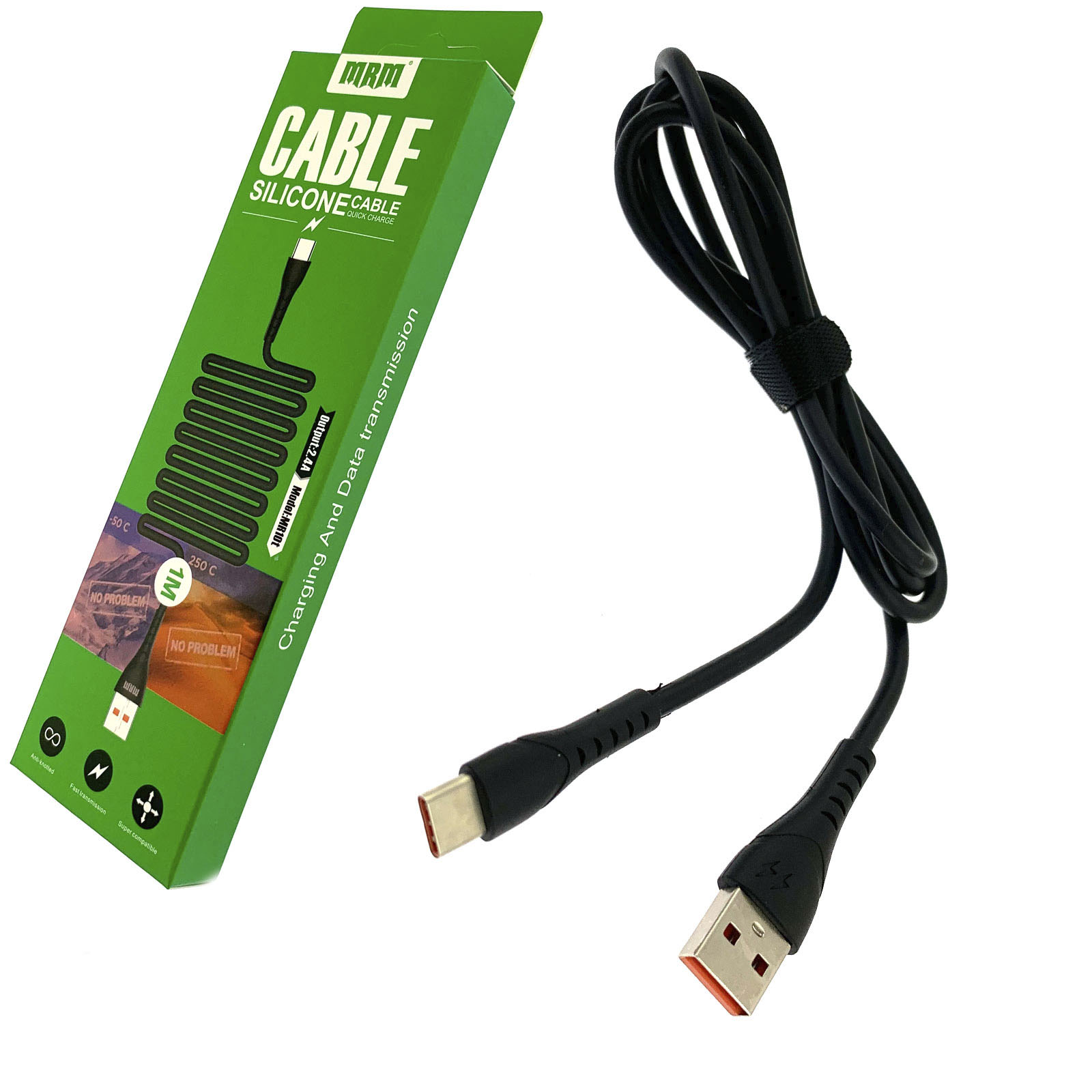 Кабель MRM MR10t USB Type С, силикон, эластичный, морозоустойчивый, длина 1 метр, цвет черный