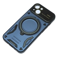 Чехол накладка Security Case с поддержкой MagSafe для APPLE iPhone 13, силикон, защита камеры, подставка, цвет темно синий