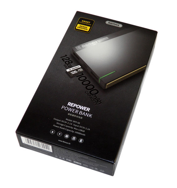 Внешний аккумулятор, Power Bank REMAX RPP-58, 10000 mAh, поддержка microSD, цвет черный.