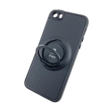 Чехол накладка для APPLE iPhone 5, 5S, SE, силикон, кольцо держатель, цвет черный.