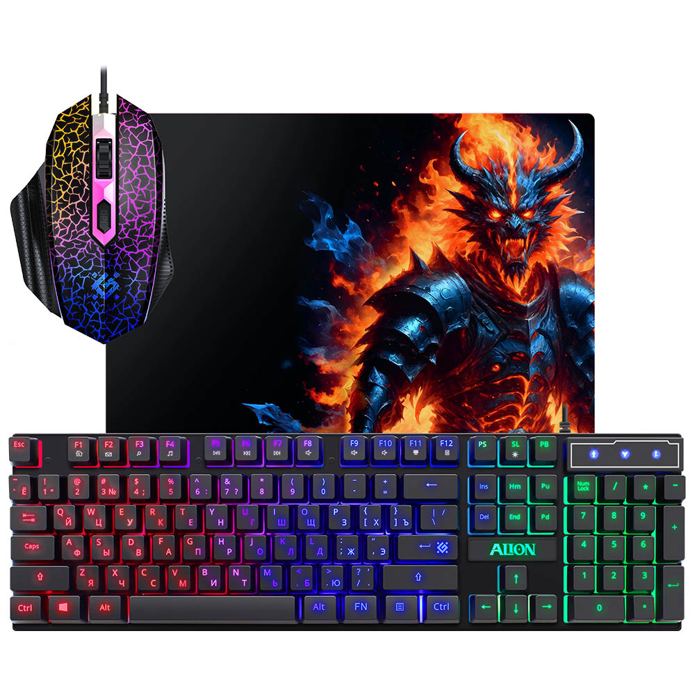 Игровой набор мышь, клавиатура, коврик, DEFENDER Alion, с подсветкой, цвет черный (-30%)