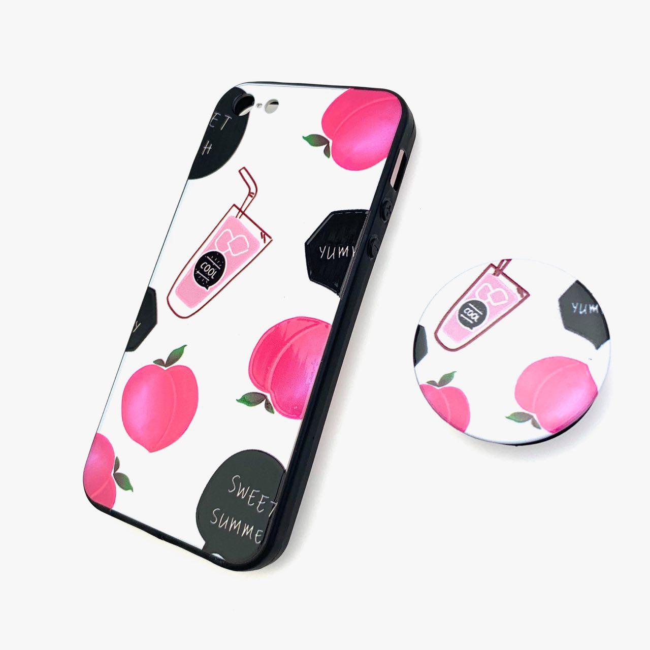 Чехол накладка для APPLE iPhone 5, 5S, SE, силикон с поп сокетом, рисунок Сок.