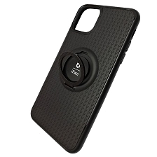 Чехол накладка для APPLE iPhone 11 Pro MAX 2019, силикон, металлическое кольцо, цвет черный.