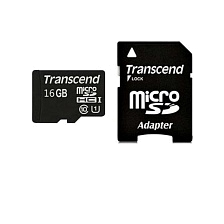 Карта памяти MRM Transcend MicroSDHC 16GB Class 10 + SD адаптер, цвет черный