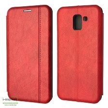 Чехол книжка для SAMSUNG Galaxy J6 2018 (SM-J600), экокожа, визитница, цвет красный