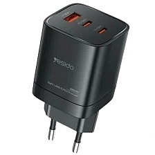 СЗУ (Сетевое зарядное устройство) YESIDO YC65 GaN CHARGER, 65W, 1 USB, 2 USB Type C, цвет черный