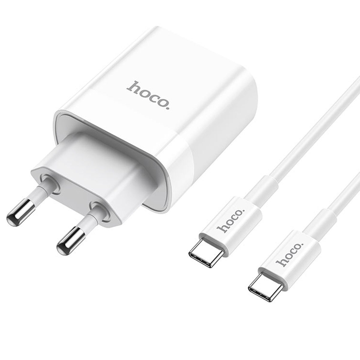 СЗУ (Сетевое зарядное устройство) HOCO C80A Rapido с кабелем USB Type C на USB Type C, 20W, 1 USB Type C, 1 USB, QC3.0, PD20W, длина 1 метр, цвет белый