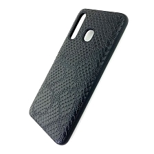 Чехол накладка для SAMSUNG Galaxy A20 (SM-A205), A30 (SM-A305), A50 (SM-A505), силикон, под кожу питона, цвет черный.