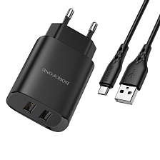 СЗУ (Сетевое зарядное устройство) BOROFONE BN2 Super fast с кабелем Micro USB, 2.1А, длина 1 метр, цвет черный