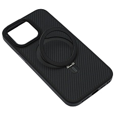 Чехол накладка Cabbeen с поддержкой MagSafe для APPLE iPhone 15 Pro Max, подставка, карбон, цвет черный