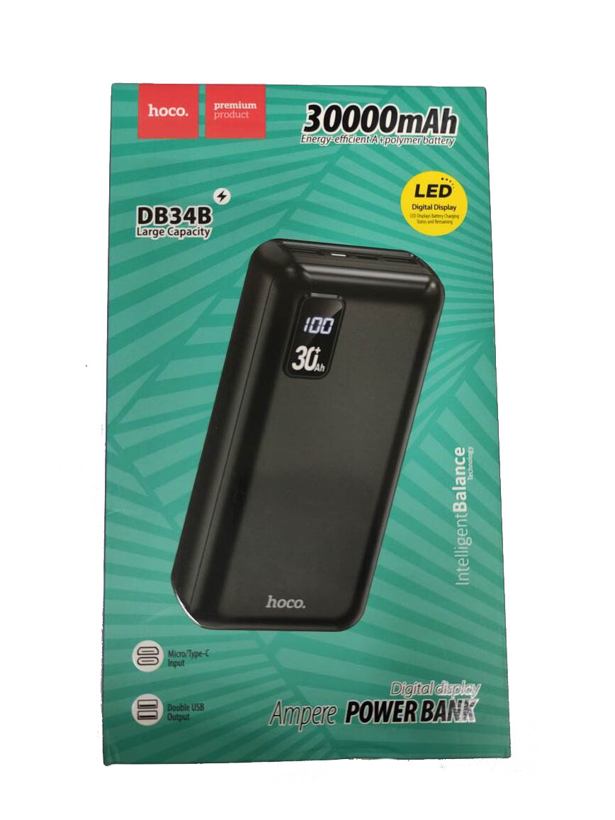 Внешний портативный аккумулятор, Power Bank HOCO DB34B, 30000 mAh, Led дисплей, цвет черный