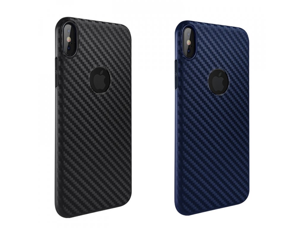 Чехол накладка HOCO для APPLE iPhone X, XS, силикон, карбон, цвет тёмно синий.