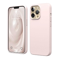 Чехол-накладка Silicone Case для Apple iPhone 14, L-ogo, бархатная подложка, цвет песочно-розовый