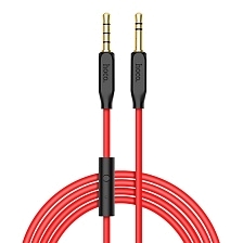 Кабель AUX HOCO UPA12 AUX (jack 3.5 - jack 3.5) с микрофоном, длина 1 метр, цвет красный.