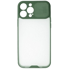 Чехол накладка LIFE TIME для APPLE iPhone 13 Pro Max (6.7), силикон, пластик, матовый, со шторкой для защиты задней камеры, цвет окантовки хвойный
