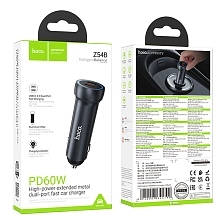 АЗУ (Автомобильное зарядное устройство) HOCO Z54B Prosperous, 2 UBS Type C, PD60W, цвет темно серебристый