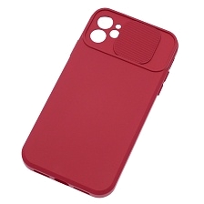 Чехол накладка для APPLE iPhone 11, силикон, бархат, со шторкой для защиты задней камеры, цвет вишневый