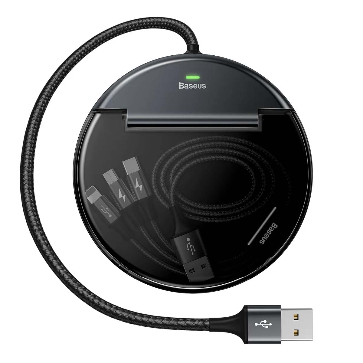 Станция для зарядки BASEUS 3 в 1 Car Sharing Station, 2 USB, APPLE Lightning 8 pin, USB Type C, Micro USB, цвет черный (УЦЕНКА)