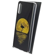 Чехол накладка для SAMSUNG Galaxy A02 (SM-A022G/DS), силикон, глянцевый, рисунок Фламинго и луна