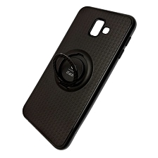 Чехол накладка iFace для SAMSUNG Galaxy J6 Plus 2018 (SM-J610), силикон, металл, кольцо держатель,цвет черный.