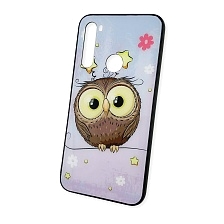 Чехол накладка для XIAOMI Redmi Note 8, силикон, стекло, рисунок сова.