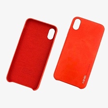 Чехол накладка для APPLE iPhone XS MAX, силикон, имитация кожи, цвет красный.