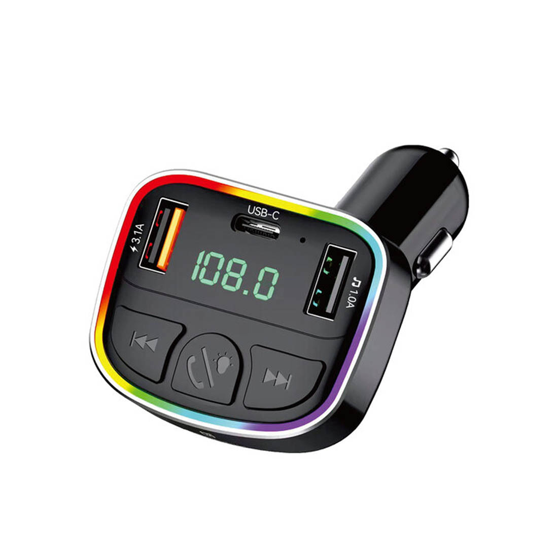 АЗУ (Автомобильное зарядное устройство) EARLDOM ET-M118 с FM-трансмиттером, 27W, 1 USB-C, 2 USB A, TF Card, Led дисплей, RGB подсветка, цвет черный