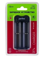 Зарядное устройство Perfeo CHARGER PF-UL-210 Li-ion, 5V-1A, 2 слота заряда для литий-ионных аккумуляторов 18650, 16340, 17335, 18490, 20700, работает от кабеля Type-C, цвет черный