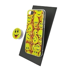 Чехол накладка для APPLE iPhone 7, iPhone 8, iPhone SE 2020, силикон, фактурный глянец, с поп сокетом, рисунок Smile