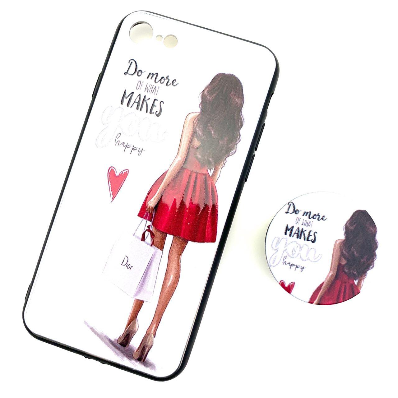 Чехол накладка для APPLE iPhone 7, 8, силикон, с поп сокетом, рисунок Девушка в красном платье.