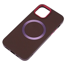 Чехол накладка с поддержкой MagSafe для APPLE iPhone 12, iPhone 12 Pro, силикон, пластик, цвет темно бордовый