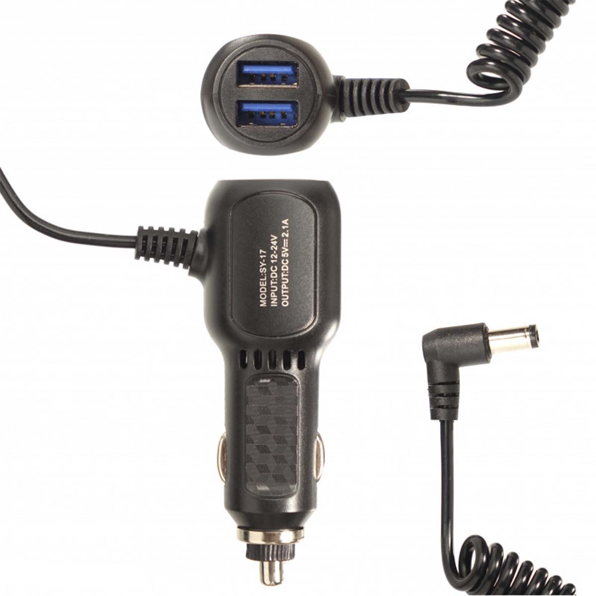 АЗУ (Автомобильное зарядное устройство) SY-17, 2 USB - 5V/2.1A, с витым кабелем, 5.5x2.5