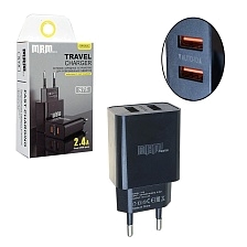 СЗУ (Сетевое зарядное устройство) MRM S75, 2 USB, 2.4А, цвет черный