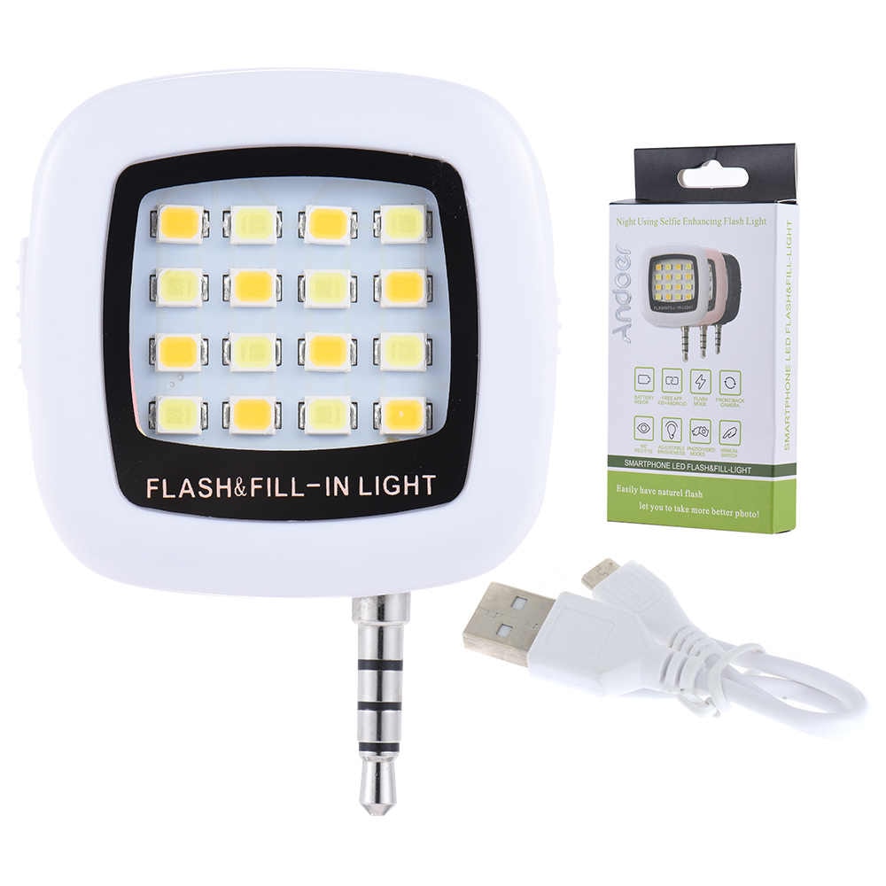 Подсветка для селфи LED, 3 режима, подключение AUX, питание зарядка через micro USB.