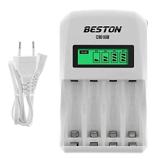 Зарядное устройство BESTON C9016W, для аккумуляторов AAAx4, AAx4, дисплей с индикацией заряда, цвет белый Зарядное устройство BESTON C9016W, для аккумуляторов AAAx4, AAx4, дисплей с индикацией заряда, цвет белый