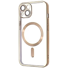 Чехол накладка FASHION CASE для APPLE iPhone 13, с поддержкой MagSafe, силикон, защита камеры, цвет окантовки золотистый