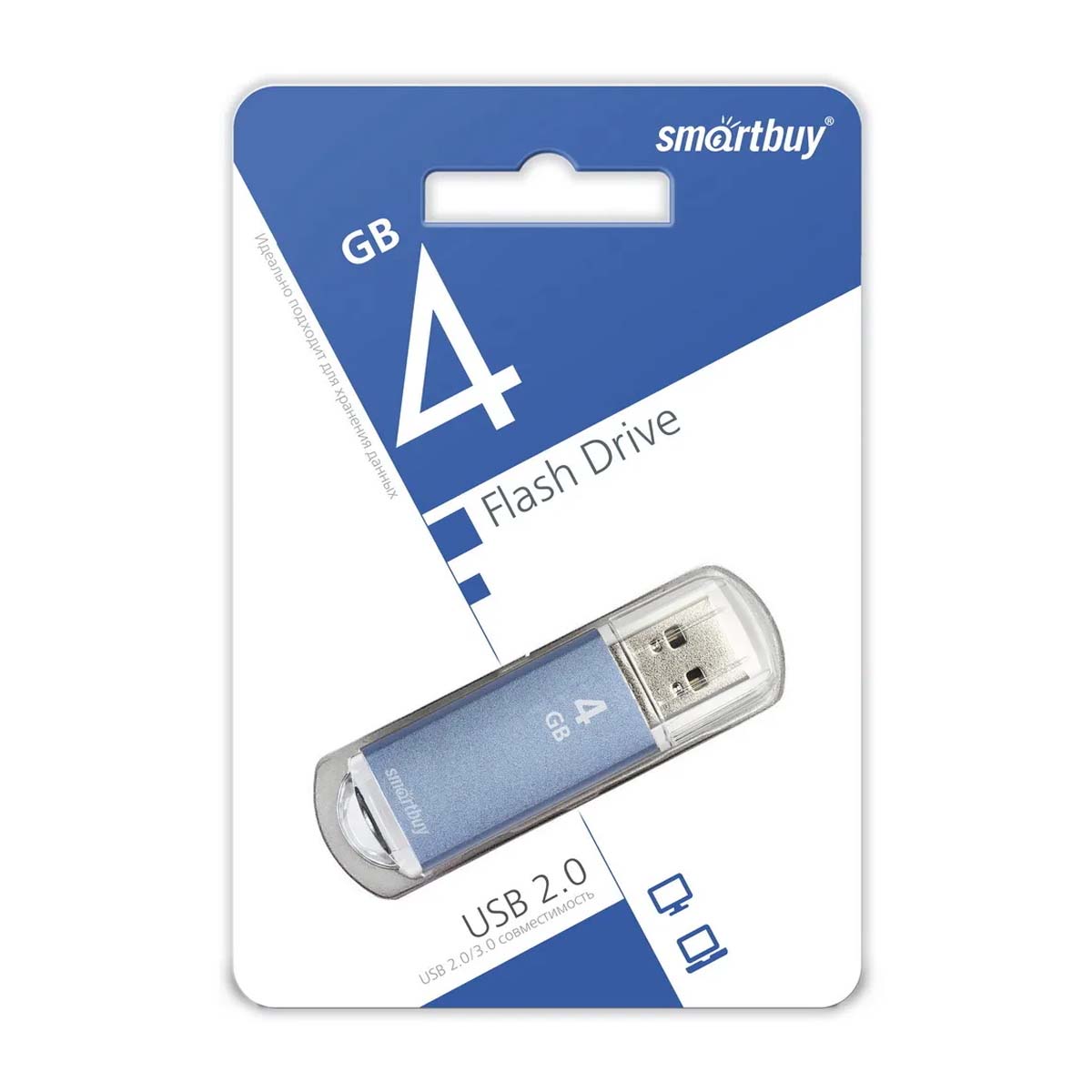 Флешка USB 2.0 4GB SMARTBUY V-Cut, цвет синий