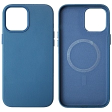 Чехол накладка Leather Case с поддержкой MagSafe для APPLE iPhone 12 Pro Max, силикон, бархат, экокожа, цвет синий Чехол накладка Leather Case с поддержкой MagSafe для APPLE iPhone 12 Pro Max, силикон, бархат, экокожа, цвет синий