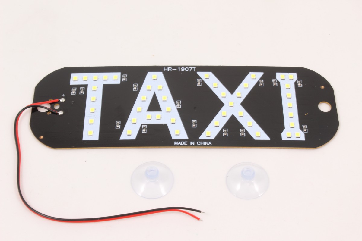 Знак TAXI LED KS-03 (W) салонный светодиодный, белый, большой, на присосках, яркий.