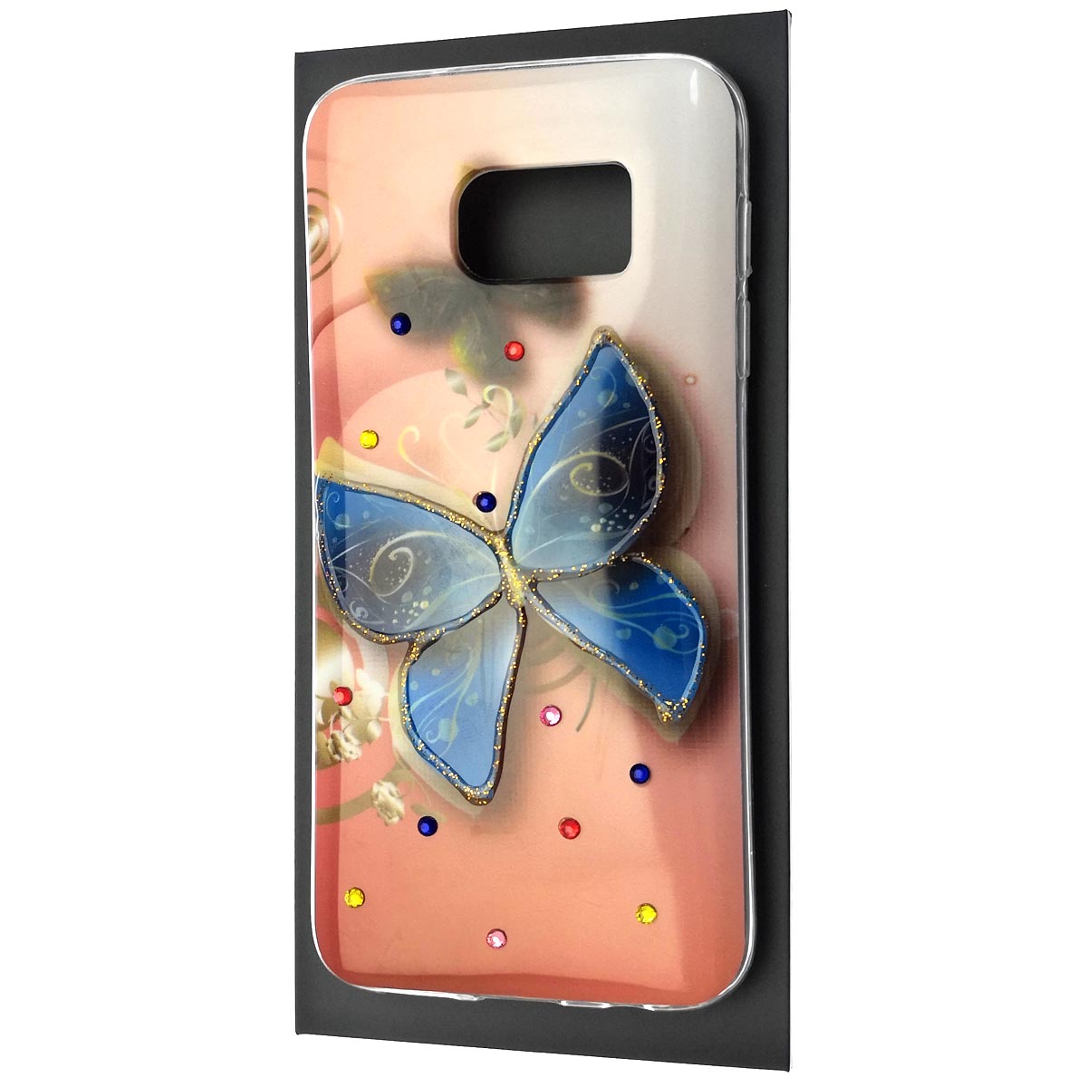 Чехол накладка для SAMSUNG Galaxy S7 (SM-G930), силикон, стразы, рисунок Бабочка