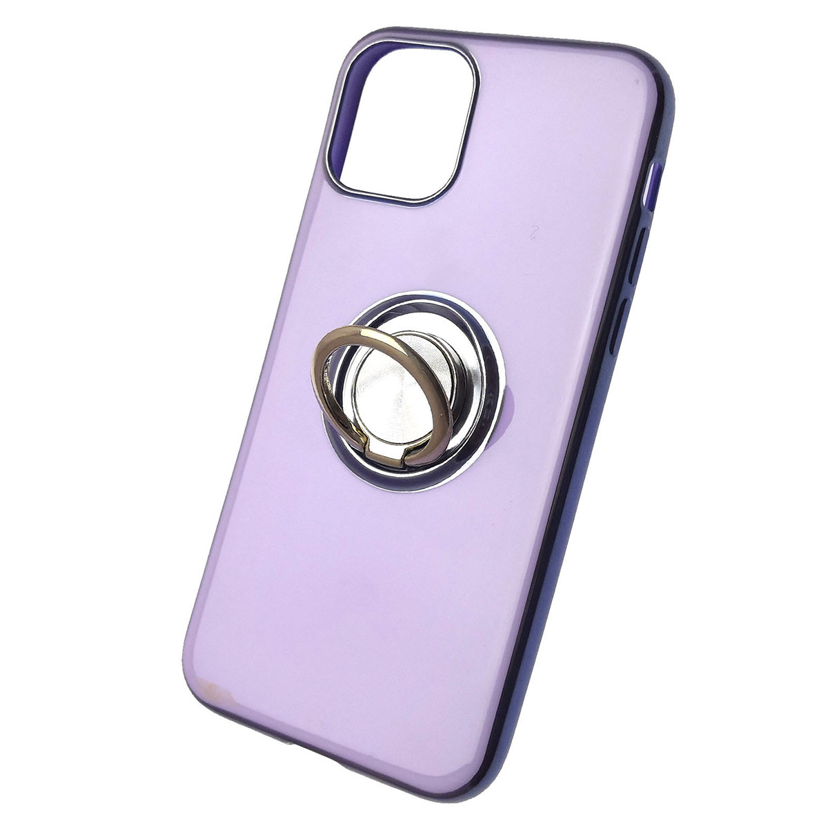 Чехол накладка для APPLE iPhone 11 Pro, силикон, глянец, с лого, металлическое кольцо, цвет светло фиолетовый.