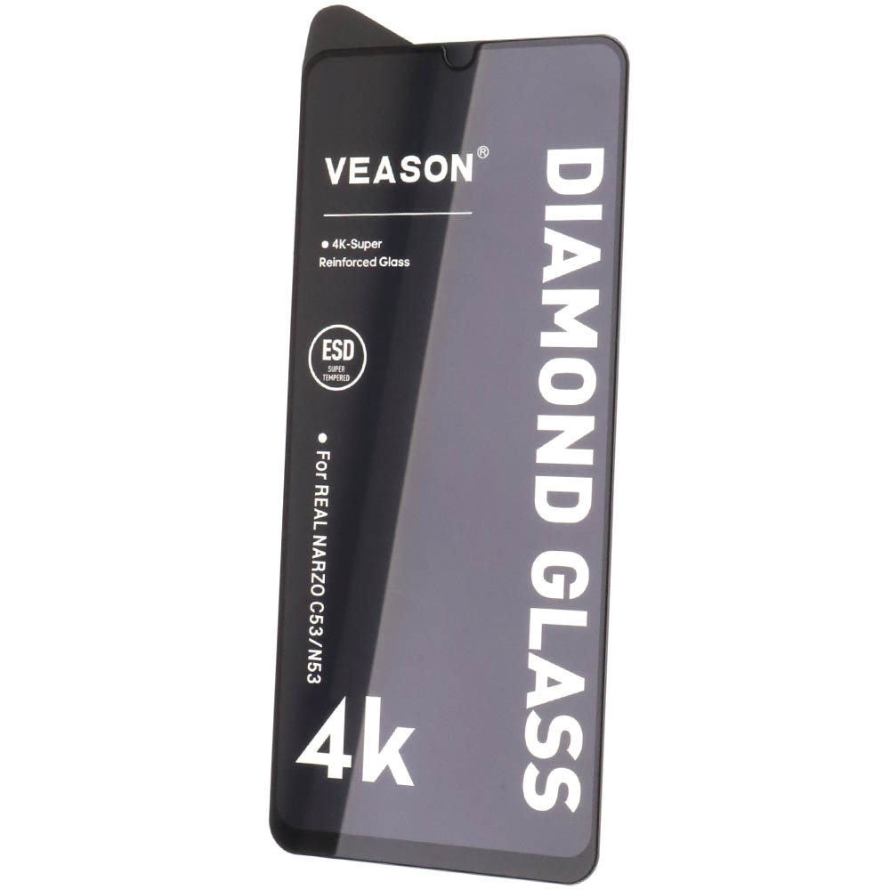 Защитное стекло VEASON DIAMOND GLASS для Realme C51, Realme C53, Realme Note 50, Realme Note 60, Realme Note 60x, цвет окантовки черный