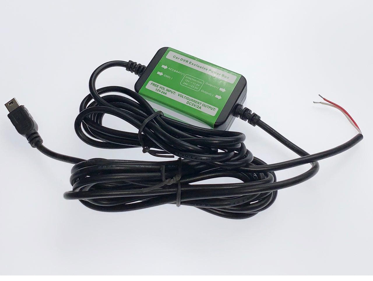 АЗУ (Автомобильное зарядное устройство) адаптер прямого подключения к бортовой сети 12V/24V (5V-1A), с кабелем Mini USB, длина 3 метра, цвет черный