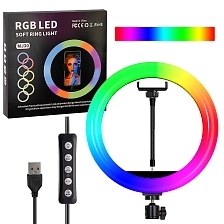 Цветная RGB кольцевая светодиодная лампа MJ30 - 30 см, со штативом 1.9 м Цветная RGB кольцевая светодиодная лампа MJ30 - 30 см, со штативом 1.9 м