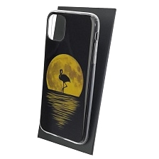 Чехол накладка для APPLE iPhone 11, силикон, глянцевый, рисунок Фламинго и луна