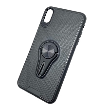 Чехол накладка для APPLE iPhone XS MAX, силикон, металлическое кольцо, цвет черный.